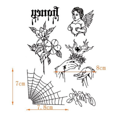 Set – pavučina – anjel – srdce – kvet – nápis – dočasné tetovanie (2)