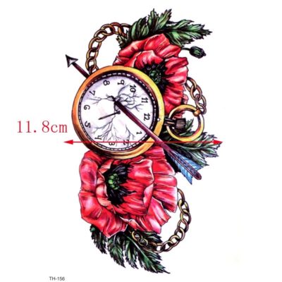 Ruže – kvety – čas – hodiny – šíp farebné dočasné tetovanie 1