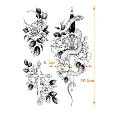 Had - meč - kvety - kríž - set - dočasné tetovanie (2)
