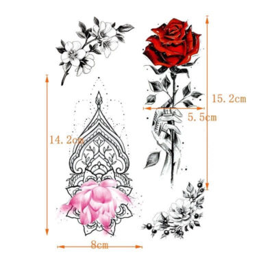 Ruže - kvety - lotus - farebné dočasné tetovanie - set 1