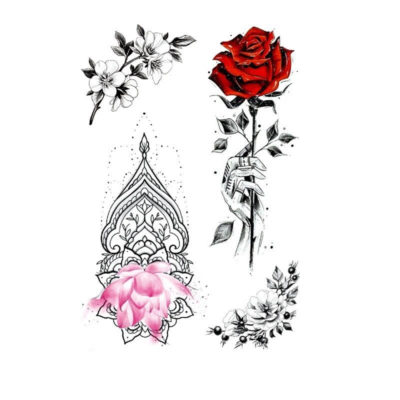 Ruže - kvety - lotus - farebné dočasné tetovanie - set
