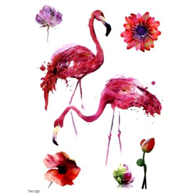 Plameniak - vták - zviera - kvety - farebné dočasné tetovanie (1)