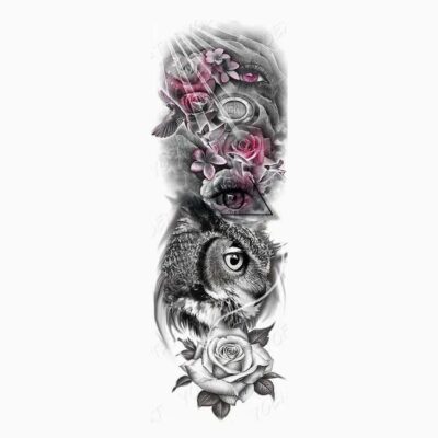 Rukáv - oko - sova - kvety - farebné dočasné tetovanie (1)(